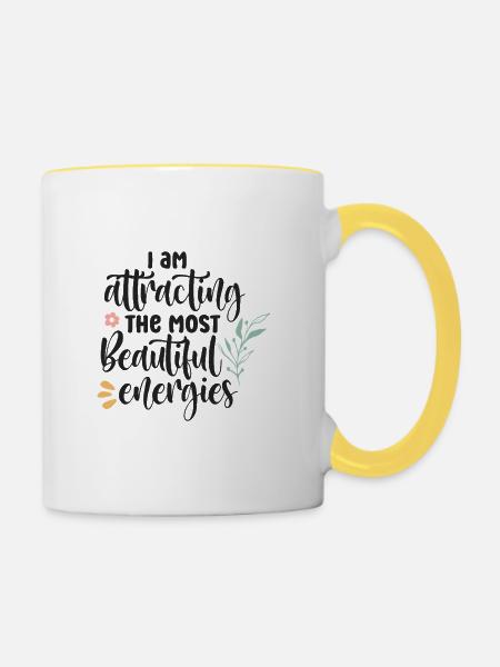 Ich ziehe schöne Energien an - Tasse zweifarbig - Weiß/Gelb