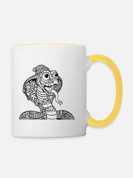 Coole Cobra mit Mütze - Tasse zweifarbig - Weiß/Gelb