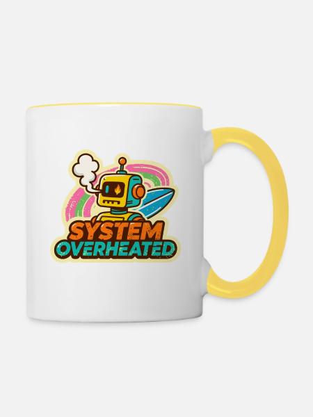 Retro Robot Surfkunst Design - Tasse zweifarbig - Weiß/Gelb