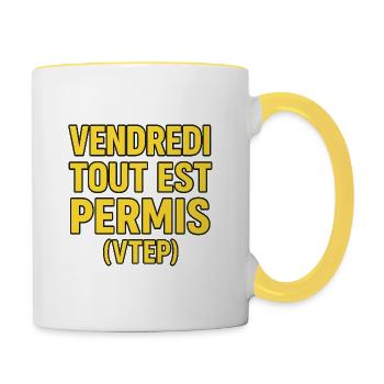 DESIGN T-SHIRTS EMISSION TV VTEP + SACS,MUGS ETC.. - Mug contrasté - blanc/jaune - Droite