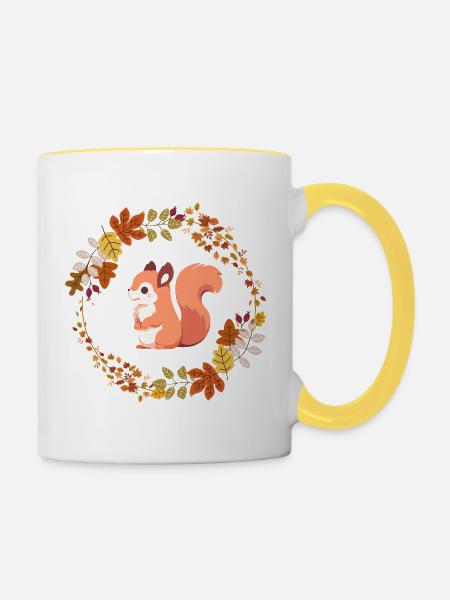 Eichhörnchen im Blätterkranz - Tasse zweifarbig - Weiß/Gelb