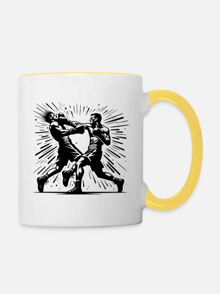 Retro Boxkampf Action Der entscheidende Punch - Tasse zweifarbig - Weiß/Gelb