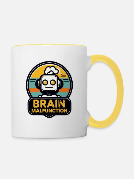 Gehirnfehlfunktion Retro Roboter Logo - Tasse zweifarbig - Weiß/Gelb