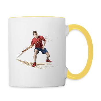 Joueur de tennis de table dynamique avec des effets énergétiques - Mug contrasté - blanc/jaune - Droite