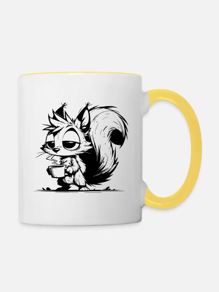 Bitte nicht stören – Eichhörnchen Kaffeezeit - Tasse zweifarbig - Weiß/Gelb