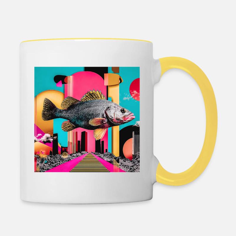 Poisson flottant, collage créatif - Mug contrasté - blanc/jaune