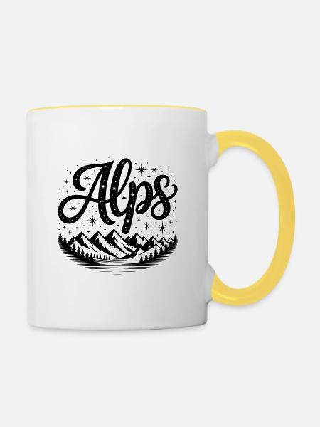 Alpen - Souvenir Design - Tasse zweifarbig - Weiß/Gelb