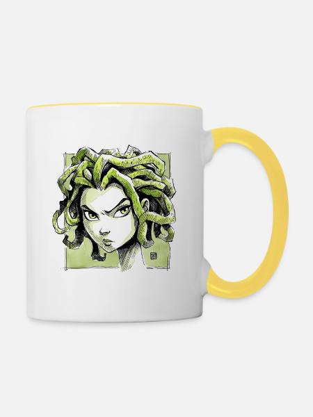 Medusa Sketch - Tasse zweifarbig - Weiß/Gelb