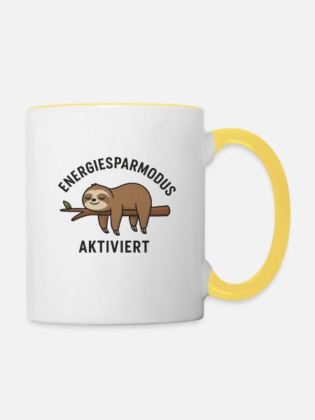Energiesparschlaffer Faultier Design - Tasse zweifarbig - Weiß/Gelb