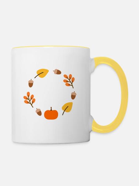 Herbst-Waldkreis-Design - Tasse zweifarbig - Weiß/Gelb