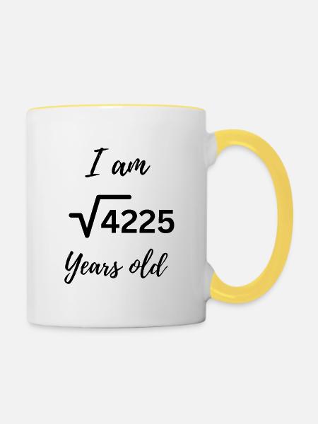 √4225 – Mathematisch 65 werden! - Tasse zweifarbig - Weiß/Gelb