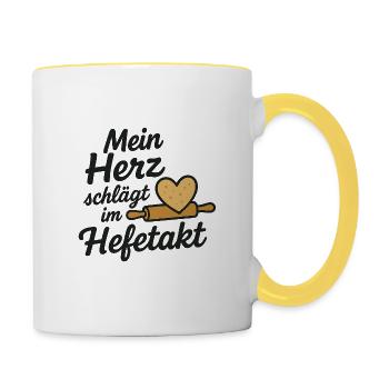 Herzbackwerk Küchenmotivausdruck Herz Hefetakt - Tasse zweifarbig - Weiß/Gelb - Rechts