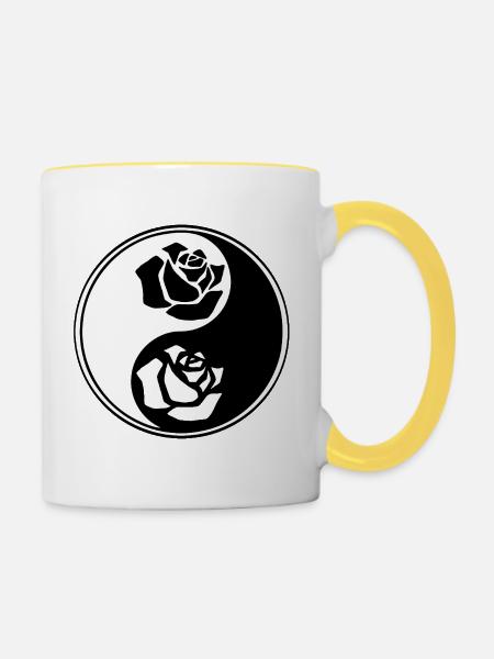 Yin-Yang-Blume - Tasse zweifarbig - Weiß/Gelb