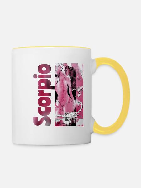 Sternzeichen Skorpion Aquarell - Tasse zweifarbig - Weiß/Gelb