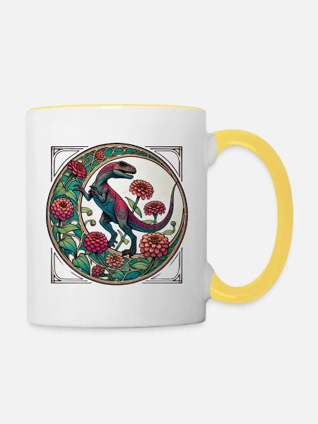 Lebendige Dinosaurier-Blumenkunst - Tasse zweifarbig - Weiß/Gelb