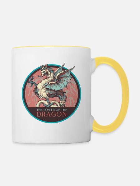 Mythischer Machtdrache Illustration - Tasse zweifarbig - Weiß/Gelb