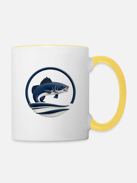 Fisch im Kreise – Naturdesign - Tasse zweifarbig - Weiß/Gelb