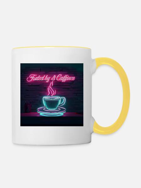 Neon Kaffeegenuss Zitate Design - Tasse zweifarbig - Weiß/Gelb