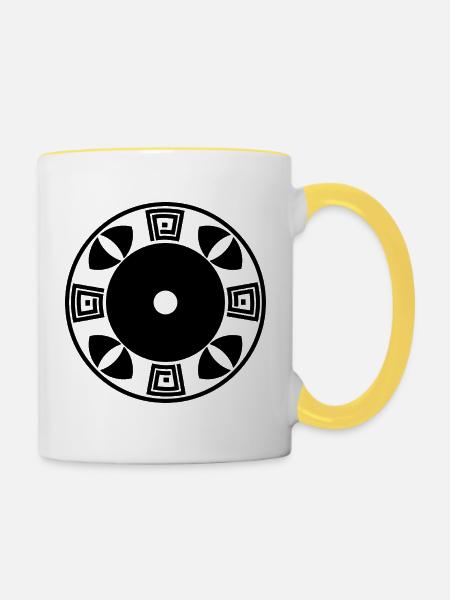 Kosmisches Sonnenrad Mandala - Tasse zweifarbig - Weiß/Gelb