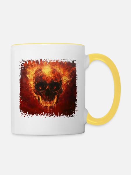 Feuriger Totenschädel - Tasse zweifarbig - Weiß/Gelb