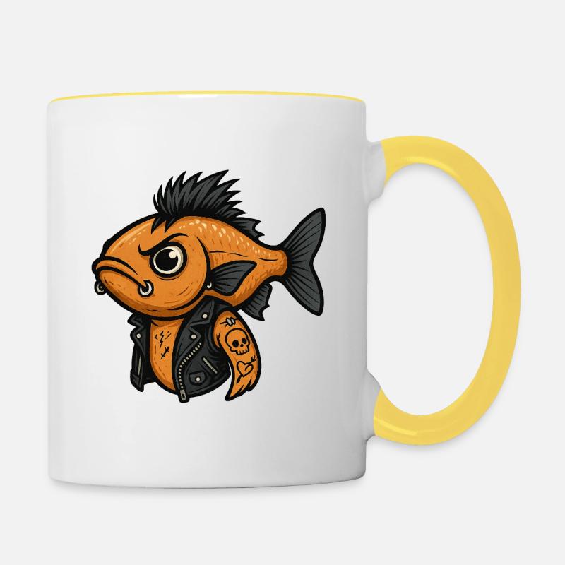 poisson punk illustration rizière rocker - Mug contrasté - blanc/jaune