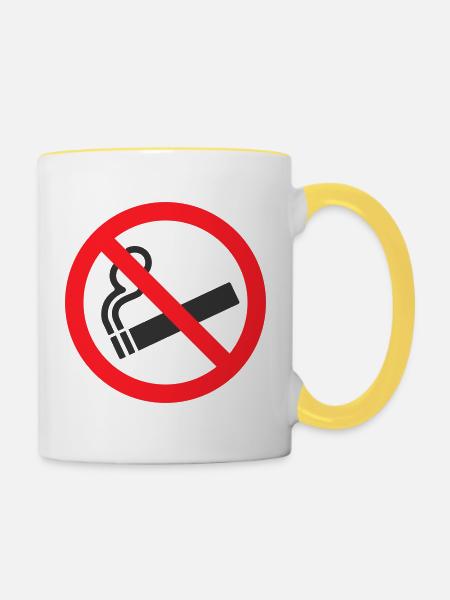 Rauchverbotsschild - Tasse zweifarbig - Weiß/Gelb