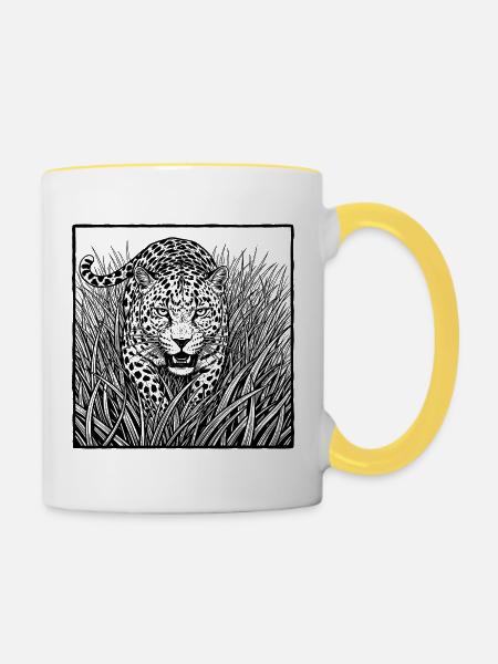 Leopard Im Gras - Tasse zweifarbig - Weiß/Gelb