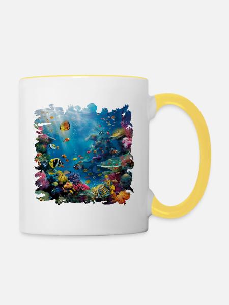 Bunte Meereswelt Unterwasserlandschaft - Tasse zweifarbig - Weiß/Gelb