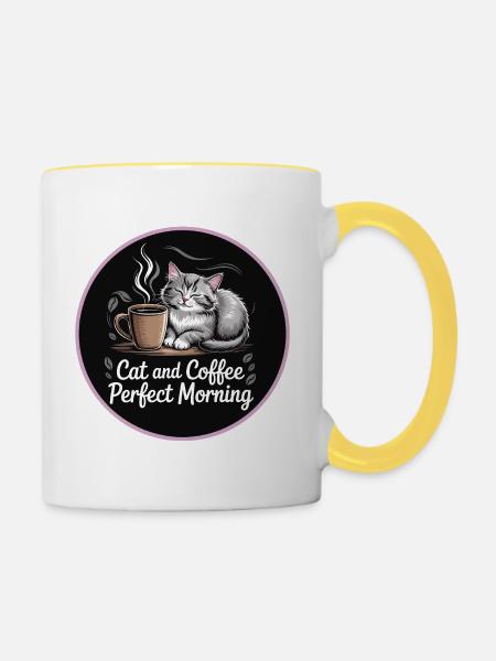 Katzenkaffee Morgenzauber - Tasse zweifarbig - Weiß/Gelb