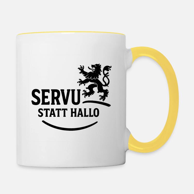 Servus statt Hallo – Bavarian dialect saying - Contrasting Mug - white/yellow