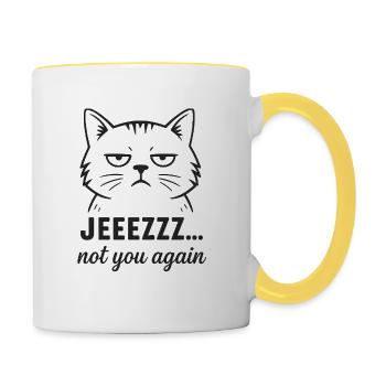 Sarcastic Cat – Jeezzz not you again - Contrasting Mug - white/yellow - Right