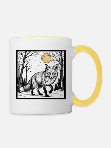 Fuchs im Winterwald - Tasse zweifarbig - Weiß/Gelb