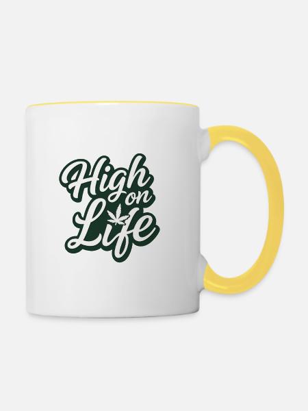 Cannabis, High, lustig  - Tasse zweifarbig - Weiß/Gelb