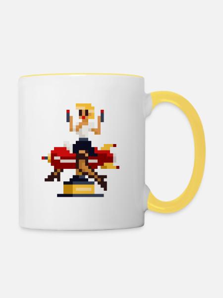 pixel pinup: pew pew - Tasse zweifarbig - Weiß/Gelb