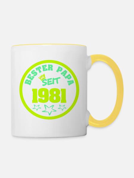Vater 1981 - Tasse zweifarbig - Weiß/Gelb
