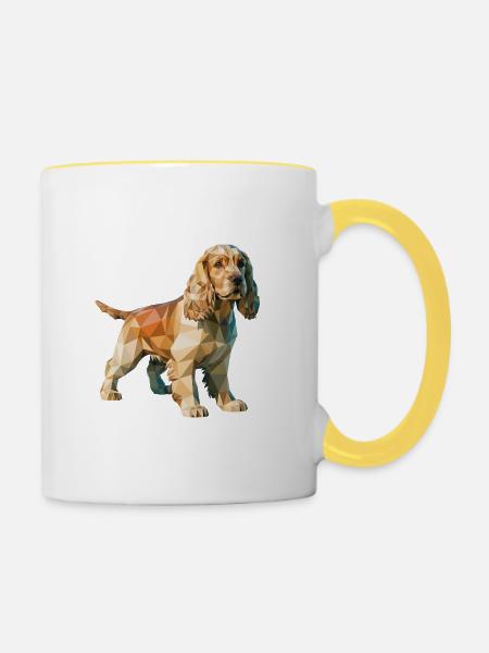 Cocker Spaniel - Cooles Low-Poly-Logo - Tasse zweifarbig - Weiß/Gelb