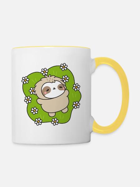 Faultier auf der Blumenwiese - Tasse zweifarbig - Weiß/Gelb