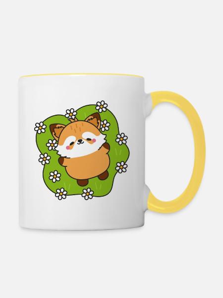 Frohes Füchschen und Gänseblümchen - Tasse zweifarbig - Weiß/Gelb
