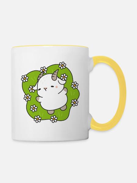 Kawaii Lamm Gänseblümchen - Tasse zweifarbig - Weiß/Gelb