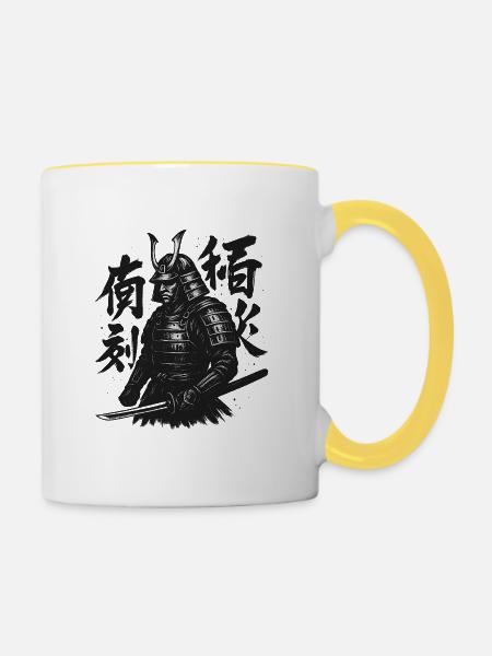 Samurai-Kalligraphie Kunst - Tasse zweifarbig - Weiß/Gelb