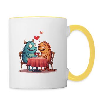 Cartoon Monster-Date – Gruseliges Halloween Paar - Tasse zweifarbig - Weiß/Gelb - Rechts