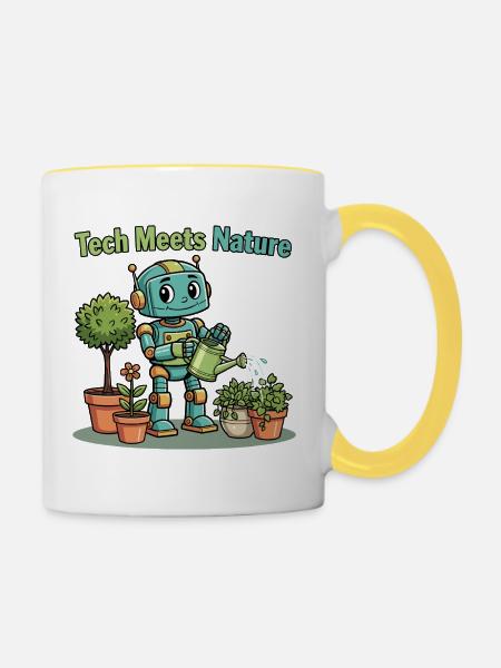 Tech trifft Natur Robotergärtner - Tasse zweifarbig - Weiß/Gelb