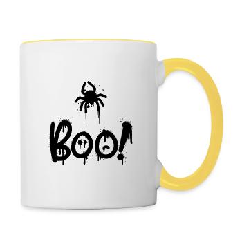 Schwarze Komposition mit Spinne, die mit Adler bemalt ist - Tasse zweifarbig - Weiß/Gelb - Rechts