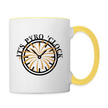 It's pyro 'clock - Silvester Zeit für Feuerwerk - Tasse zweifarbig - Weiß/Gelb - Rechts