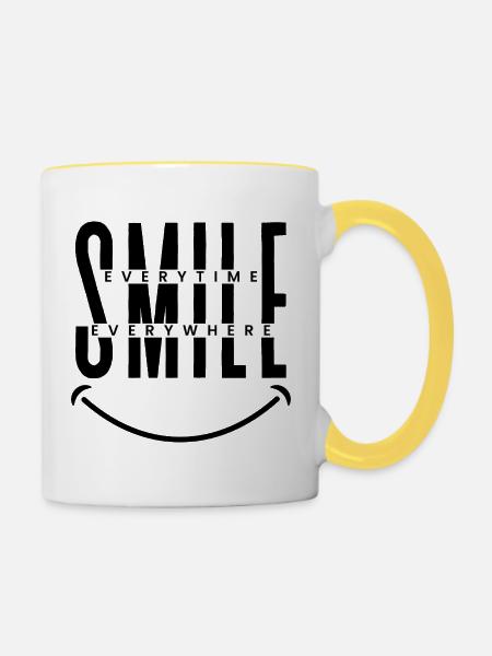Smile Everytime, Everywhere - Tasse zweifarbig - Weiß/Gelb