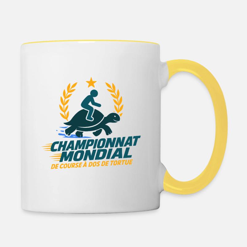 Championnat Course à dos de tortue  - Mug contrasté - blanc/jaune