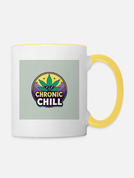 Chronic Chill Cannabis Leaf Logo - Tasse zweifarbig - Weiß/Gelb
