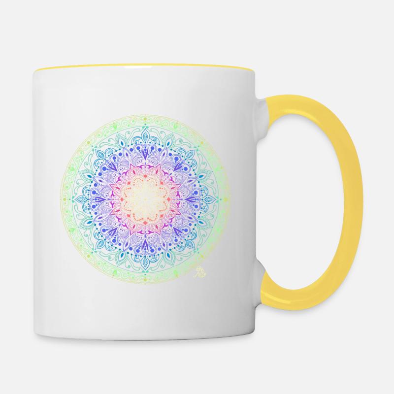 Rainbow Mandala Fusion - Contrasting Mug - white/yellow