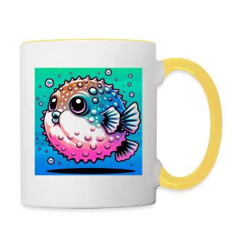 Kugelfisch - Tasse zweifarbig - Weiß/Gelb - Rechts