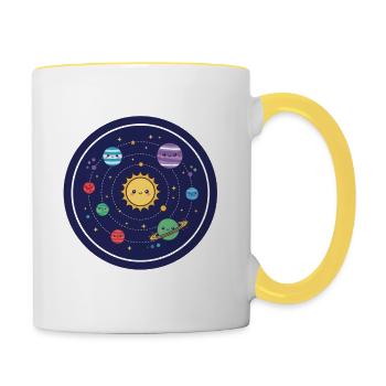 Conception joyeuse du système solaire - Mug contrasté - blanc/jaune - Droite